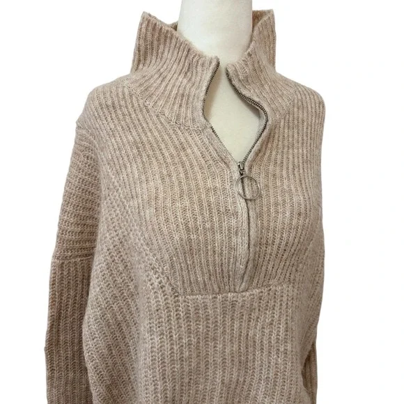 George Womens Quarter Zip Ribbed Knit Sweater Size Large Beige Oatmeal Pullover - Picture 3 of 8